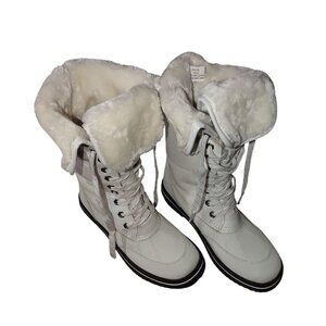 MADDEN GIRL-CRRYSTAL White Faux Fur-Lined Winter Boots W/Lace-Up -SIZE: 6.5